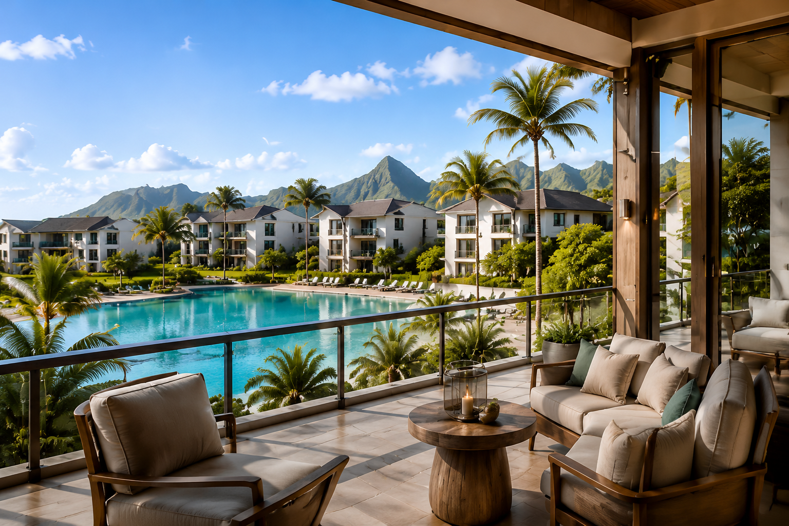 Tropical vacation resort accommodations available through qualifying bonus and getaway weeks