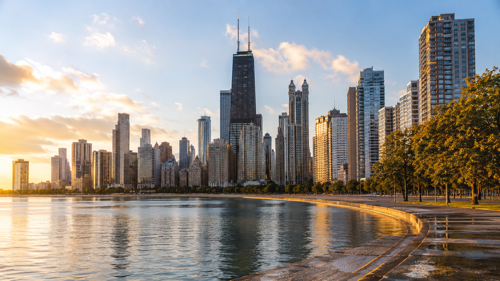 Chicago skyline and Lake Michigan