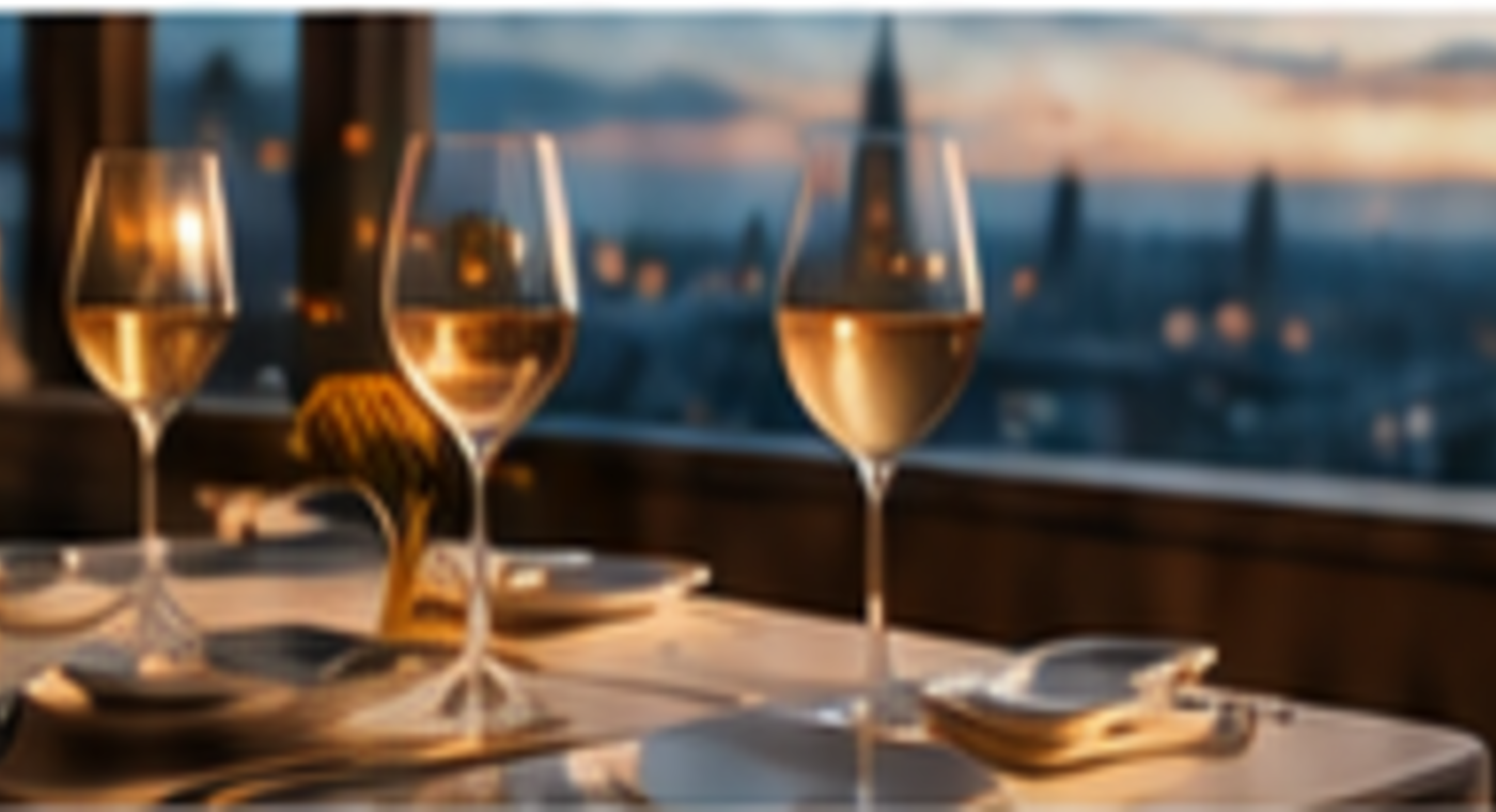 Elegant waterfront restaurant dining table